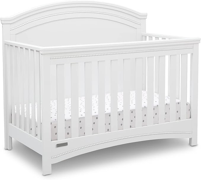 Delta Children Simmons Kids SlumberTime Emma 4-in-1 Convertible Baby Crib N More - Greenguard Gold Certified, Bianca White