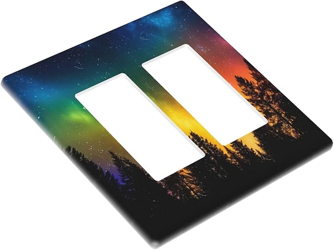 Outlet Covers Colorful Starry Sky Black Forest Aurora 2 Gang Light Switch Cover Plate Double Rocker Switch plate Covers Decorative Wall Plates Electrical GFCI Receptacle for Home Decor