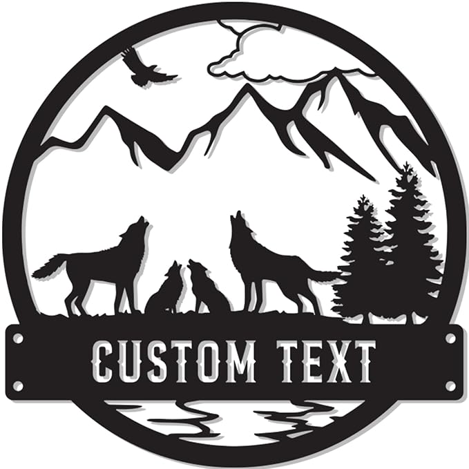 Custom Metal Wolf Family Sign,Personalized Last Name Sign,Wolf Wall Art, Wildlife Lover's Gift, Funny Wall Decor for Living Room, Bathroom, Bedroom, Dining Room
