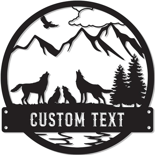 Custom Metal Wolf Family Sign,Personalized Last Name Sign,Wolf Wall Art, Wildlife Lover's Gift, Funny Wall Decor for Living Room, Bathroom, Bedroom, Dining Room