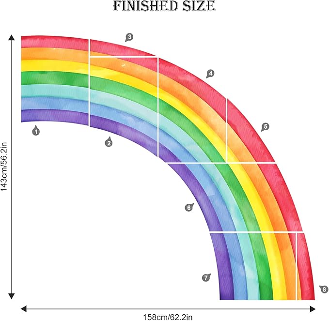 Supzone Large Rainbow Wall Decals, Mural Watercolor Half Rainbow Wall Stickers Peel and Stick Vinyl Wall Art Decor for Girls Bedroom Kids Nursery Living Room Playroom Toddler