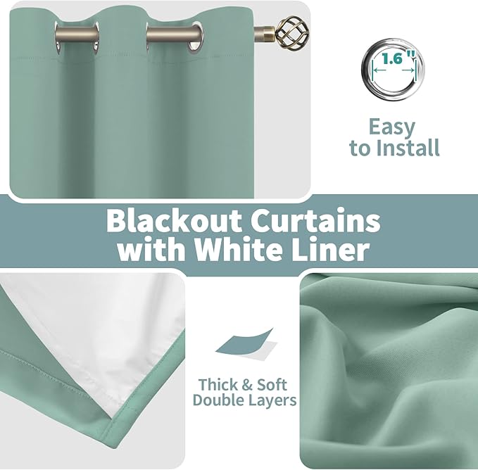 BGment Living Room Curtains 84 Inch Long, Thermal Insulated Blackout Panels for Bedroom, 2 Set Soundproof Window Drapes, Each 42 Inch Wide, Frosty Green