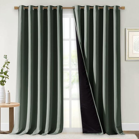 NICETOWN Dark Mallard 100% Blackout Curtains for Windows, Super Heavy-Duty Black Lined Total Darkness Drapes for Bedroom, Privacy Assured Window Treatment for Patio (Pack of 2, 70" W x 108" L)