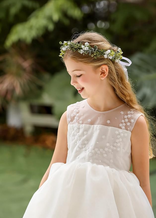 DreamLily White Baby‘s Breath Flower Crown Eucalyptus Crown Bride Bridesmaid Headpiece Boho Hair Wreath DFS18 (eucalyptus white)
