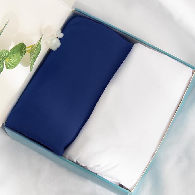 Bassinet Sheets Fit for Rectangle, Hourglass or Oval Bassinet Mattress, Universal Fitted Sheet Set for Various Bassinet Mattress Pad, 2 Pack, Ultra Soft Microfiber Sheets, White & Navy