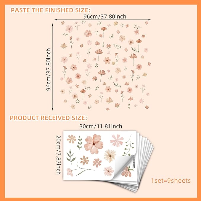 Boho Flower Wall Decals, Daisy Wildflower Wall Stickers Leaf Floral Decor for Girls Bedroom Baby Nursery Kids Room Decor