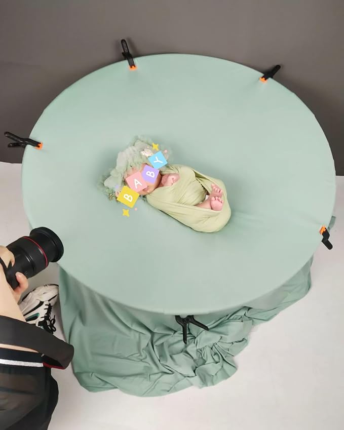 Newborn Photography Stand 6 Clamps Stainless Steel Baby Posing Table Photoshoot Stand Backdrop Holder Infan Round Background Station Travel Stand Pack Quick Assembly for Newborn Photo Props & Studio