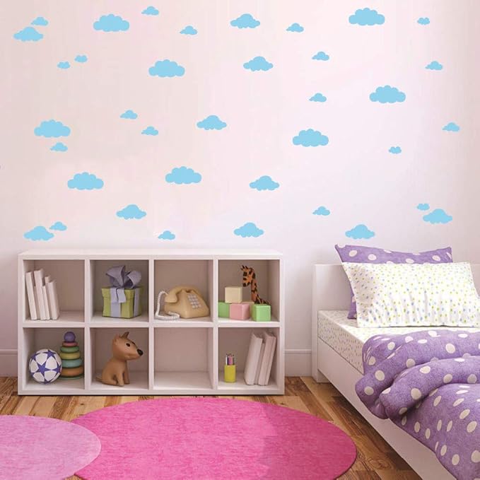 31 Pcs Assorted Cloud Wall Decals – Mixed Size 4 to 10 Inch Vinyl Stickers for Baby Nursery, Kids Bedroom, or Playroom – Removable Sky Theme Room Decoration Mural YYU-14 (Light Blue)