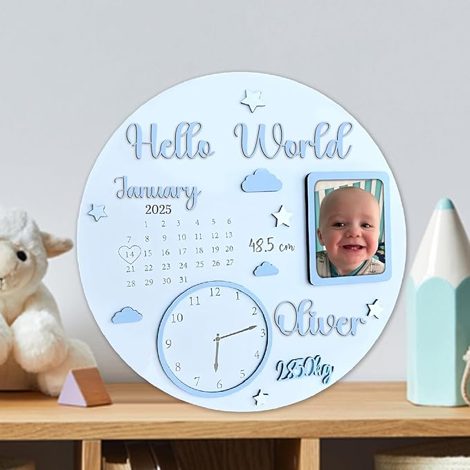 Personalized Newborn Photo Sign for Baby, Welcome Baby Sign, Newborn Gifts for Boys/Girls, Custom Start Birth with Photo Signs for Nursery Wall Bedroom Decorations, Gifts for New Mom Dad
