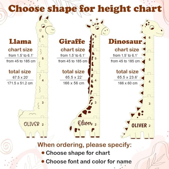 Personalized Giraffe Growth Chart, Wooden Height Ruler, Nursery Decor for Children