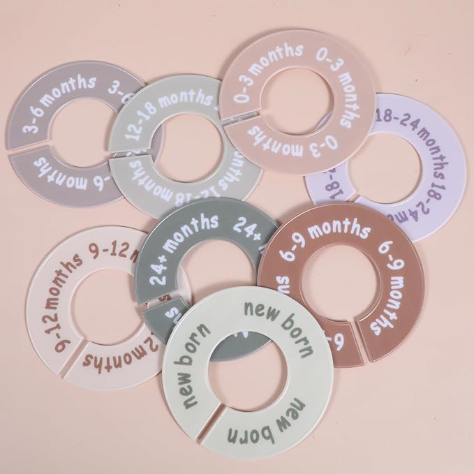 8 Pcs Baby Closet Dividers for Clothes, Round Baby Clothes Dividers Wardrobe Organizer Double-Sided Nursery Clothing Organizer for Closet 8 Sizes from Newborn to 24+ Months