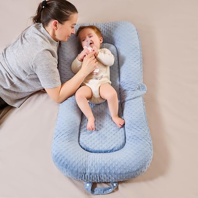 Baby Lounger Pillow- Portable Baby Lounger for Newborn, 0-24 Months,3-in-1 Baby Nest for Home and Travel, Foldable & Soft, CPC Certification Newborn Babies Essentials Gifts, Blue