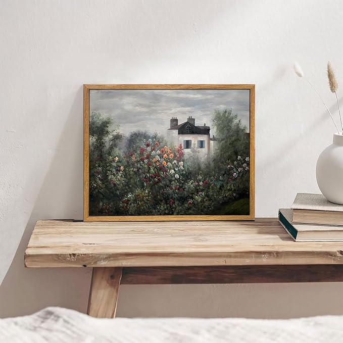 OIQArtOIQ Vintage Landscape Canvas Wall Art Framed Natural Scenery Painting Artwork Prints France Country Wilderness Farmhouse Decor Pictures Kitchen Bedroom Living Room Bathroom