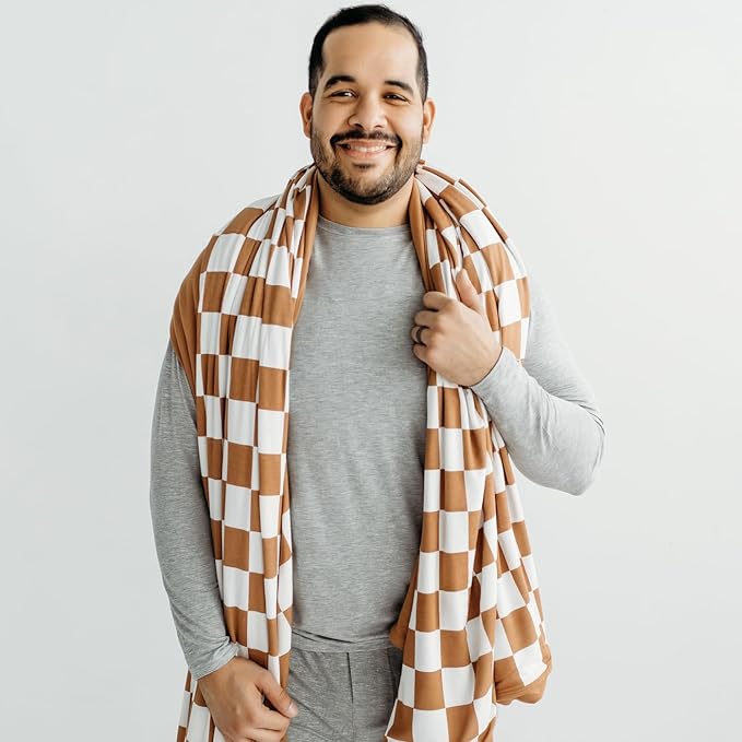 Little Sleepies Cloud Blanket, Soft Viscose from Bamboo Toddler & Baby Blanket for Boys & Girls, Lightweight, Perfect for Hot Sleepers, 65" x 85", Oversized (Caramel Checks)