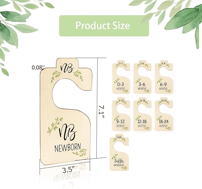 Baby Closet Dividers for Clothes Organizer, Set of 8 Wooden Baby Clothes Size Hanger Organizer, Nursery Closet Organizer from Newborn to 24 Months for Nursery Decor