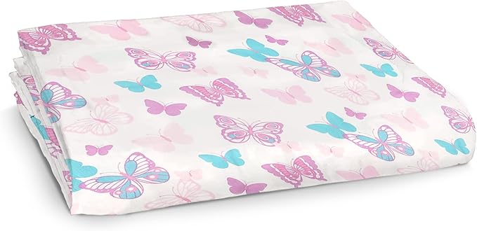 Frenchie Mini Couture, Fitted Crib Sheet Single, 100% Woven Cotton, Toddler Fitted Sheet, Fits Standard Size Baby Mattress 28 x 52 x 8in, Butterfly (White)