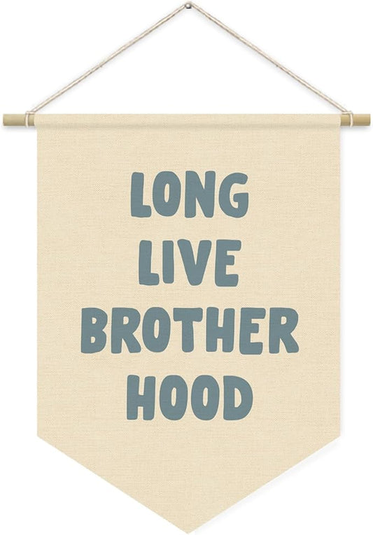 Long Live Brother Hood Banner Blue Decor Boy Room Decor,Nursery Playroom Wall Decor For Boys Bedroom Toddler Decorations Teen Boy Room Decor, Wall Hanging Pennant Flag Banner 15x11in
