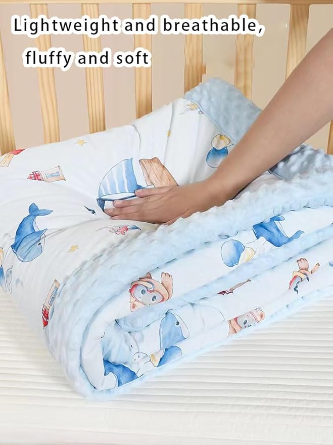 Cuite Pumpkin Baby Toddler Bed Comforter, Down Alternative Toddler Comforter All Season,Quilted Toddler Blanket for Daycare,Baby Crib Quilt for Boys and Girls,(47x 59 Blue)