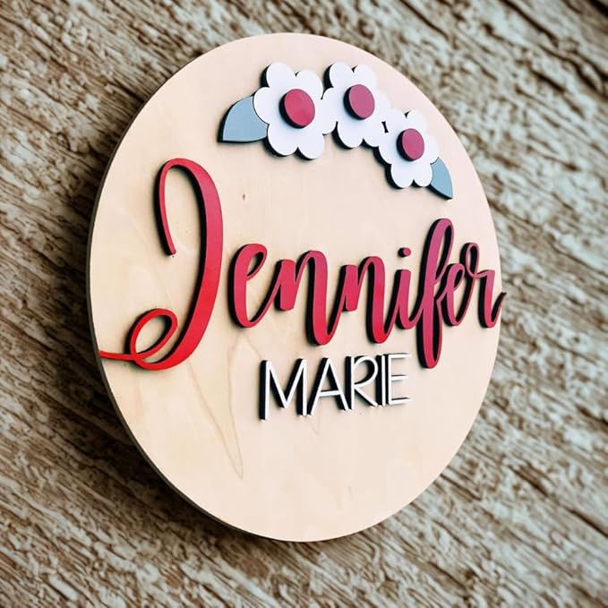 Personalized Wooden Name Sign - Custom Baby Name Signs for Nursery & Kids Room Decor - Baby Announcement Sign - Name Wall Art - Wooden Letters for Wall - Custom Round Nursery Name Sign (Design 5)