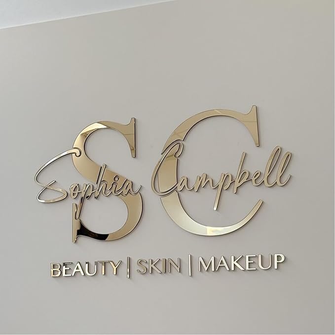 Custom Gold Acrylic Logo Sign for Business Salon or Office Wall Signage (Light gold)