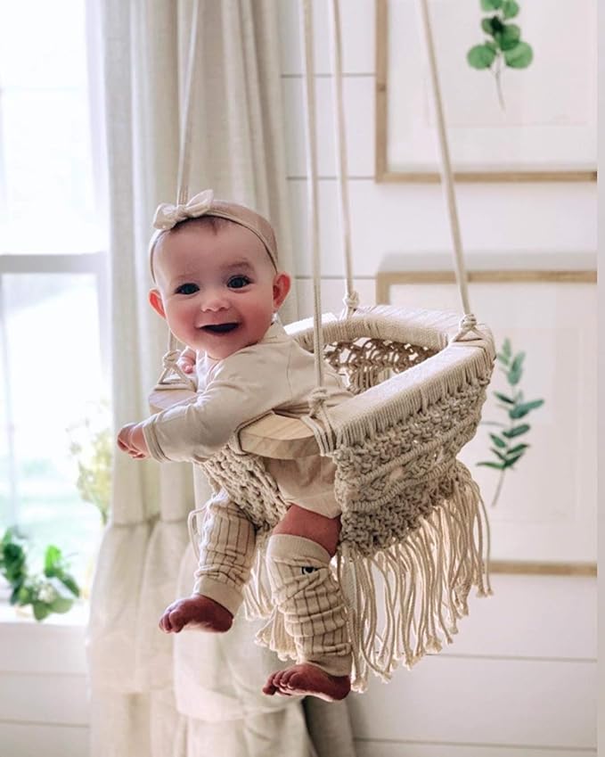 Generic Handmde Macrame Swing Boho Baby Outdoor High Back Baby Gift Nursery Decor with Beautiful Tassel ( 10 Day in Delivery )
