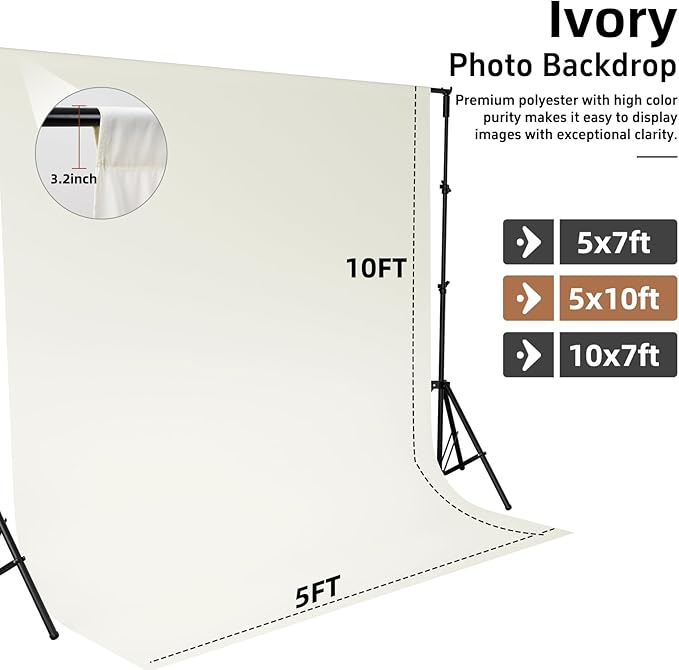 Ivory Backdrop,5x10FT Photo Backdrop for Photography Background Backdrops Curtain for Portraits Studio Photoshoot Party Screen Video Recording