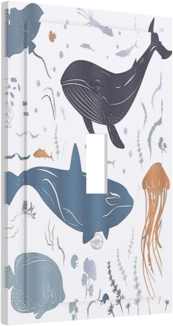 Kids Sea Animal Decorative 1 Gang Single Toggle Light Switch Covers Decorative Wall Plate Switchplate Electrical Faceplate for Nursery Kidsroom Bedroom Decor