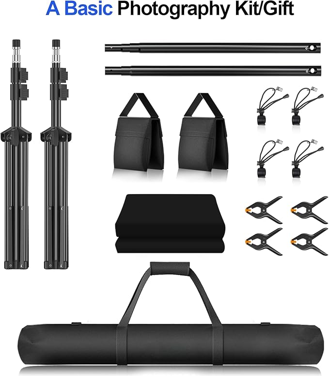EMART Photography Backdrop Stand Kit 7 x 10 ft with Black Curtain, Adjustable Background Support System with Portable Large Polyester Fabric Screen for Photo Video Studio, Party, Live