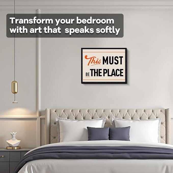 Motivational Quote Wall Art, this must be the place message, minimalist wall decor, matte finish framed canvas print, entryway poster artwork, for foyer living room housewarming gift, 15x12 inch