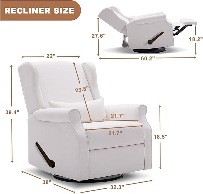 Nursery Swivel Glider Recliner,Rocking Chair Nursery with Footrest,Rocking Recliner Chair for Nursery,Glider Rocker Recliner for Living Room & Bedroom,Beige