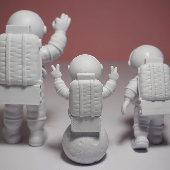 Silver White Astronaut Statues Set, Spaceman Figurines Outer Space Theme Room Decor Cake Toppers