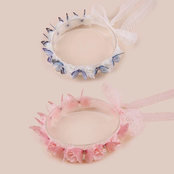 Hairband 2pcs Children Girl's Adjustable Lace Headbands with Flower Hair Accessories for Children (lace-2)