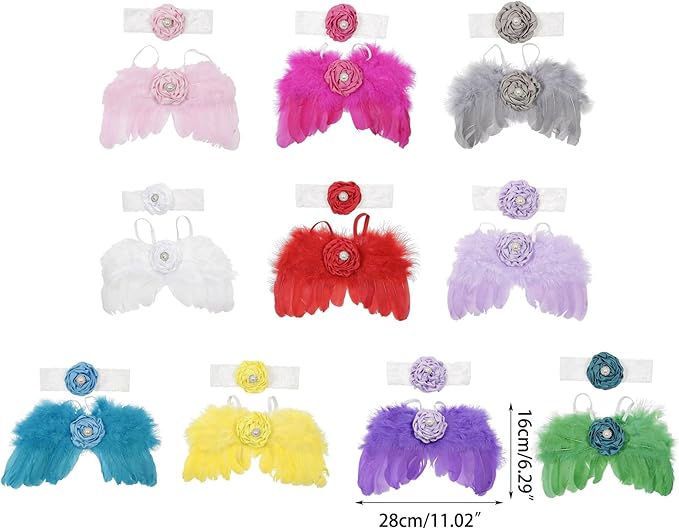 2Pcs Baby Photoshoots Angel Costume Wing Pearl Flower Headband Photo Posing Props Photography Suit Newborn Shower Gift Baby Angel Costume