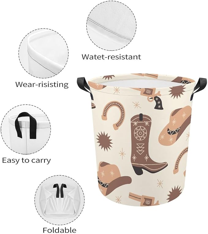 Boho Cowboy Boots Laundry Basket Western Laundry Hamper Clothes Toy Storage Bin Cowboy Decor