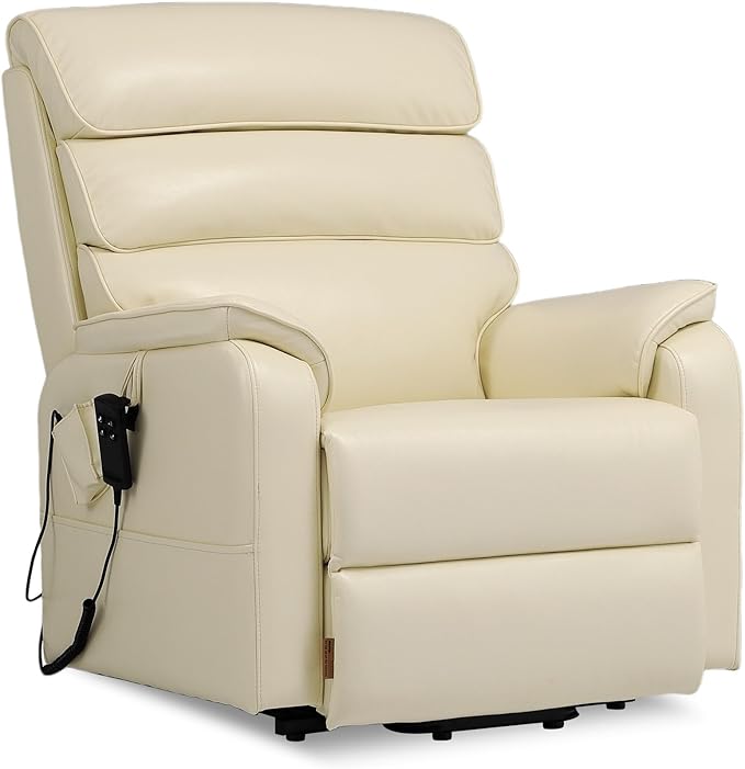 DYNOX Big Man Large-Wide Power Dual Motor Lift Recliners Chairs for Elderly Lay Flat Lift Chair with Infinite Positions, Heat & Massage, Supports 400 LBS(9298,Faux Leather,Cream)