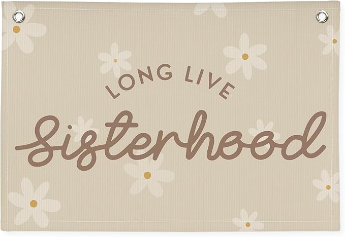Cute Daisy Girls Room Decor, Long Live Sisterhood Linen Hanging Banner Flag,Boho Flower Banner for Nursery Playroom Wall Decor for Kids Bedroom Dorm Toddler Decorations 30x20,girlroom