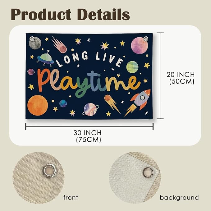 Playroom Wall Decor, Kids Toddler Boy Playroom Space Nursery Decor Hanging Linen Banner, Play Room Wall Decor for Kids Boys Nursery, 20x30 Inch