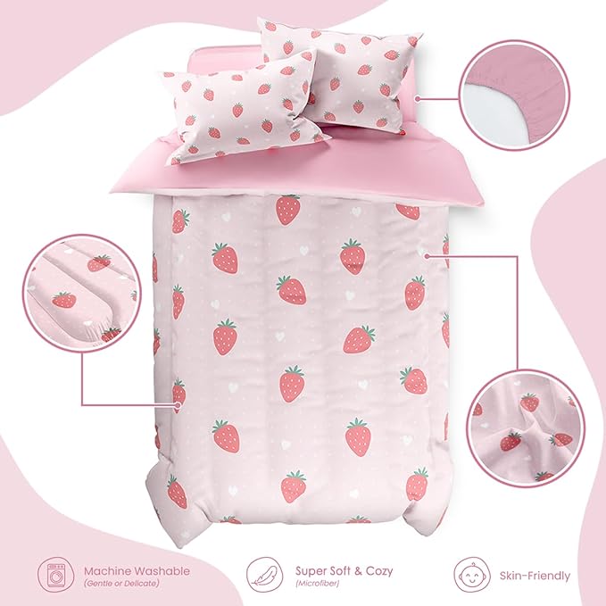 SANDJEST Strawberry Duvet Cover Sets Twin Size for Kids Girls, Include 1 Polyester Comforter Cover 68x86 Inches and 1 Pillowcase 20x26 Inches, Comforter Not Included, Gift for Christmas Birthday