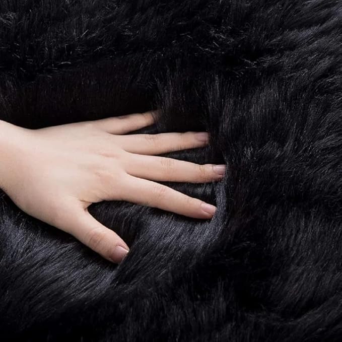 Black Rug for Bedroom 5x7 Area Rugs for Living Room Washable Shaggy Sheepskin Fluffy Fur Rug for Girl Room Rectangle Nursery