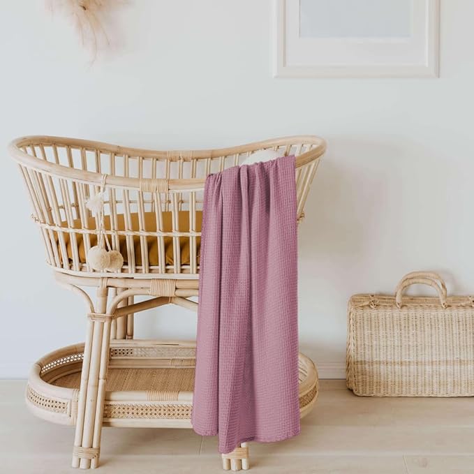 36” X 40” Inches Cooling Baby Waffle Weave Blanket, Ultra-Soft Lightweight Receiving Blanket for Newborn, Breathable Comfortable Baby Swaddle Blanket for Boys and Girls(Mauve)