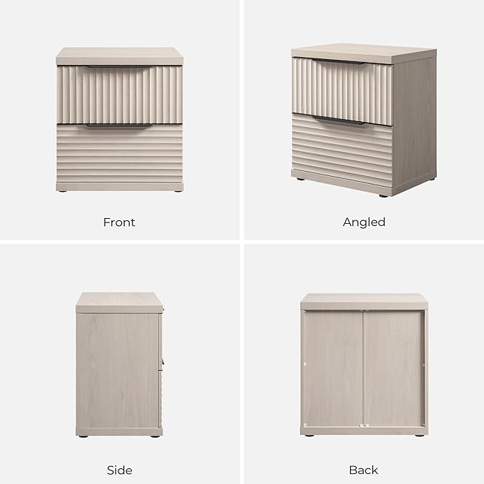 SICOTAS Fluted Night Stand - Modern 22 Inch Nightstand with 2 Storage Drawers, Fluted Bedside Tables for Bedroom, Tall Nightstands Mid Century Modern Bed Side End Table, White Alder