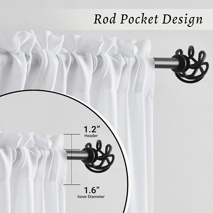 Melodieux White Velvety Semi Sheer Curtains 63 Inch Length for Bedroom, Living Room Elegant Soft Texture Rod Pocket Voile Drapes, 52 by 63 Inch (2 Panels)
