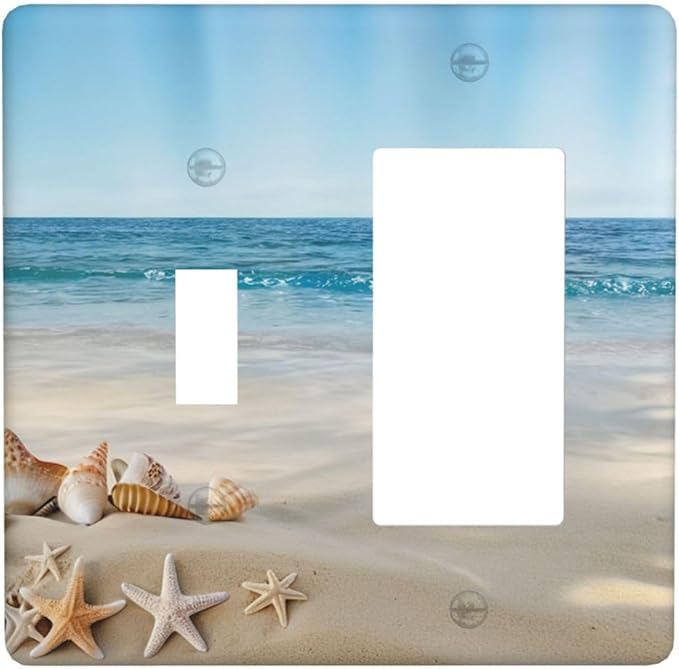 Outlet Covers Summer Beach Starfish Shells 2 Gang Combo Light Switch Cover Plate Toggle Rocker Switch Plate Covers Decorative Socket Cover Outlet Covers for Bathroom Home Decor