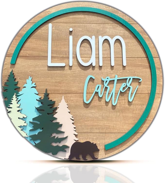 Personalized Wooden Name Sign - Custom Baby Name Signs for Nursery & Kids Room, Baby Announcement Sign, Wall Name Signs Personalized, Round Wooden Letters for Nursery Decor (Design 10)
