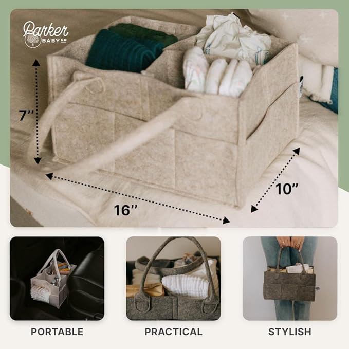 Parker Baby Co. Diaper Caddy - Nursery Storage Bin and Car Organizer for Diapers and Baby Wipes - Charcoal, Large