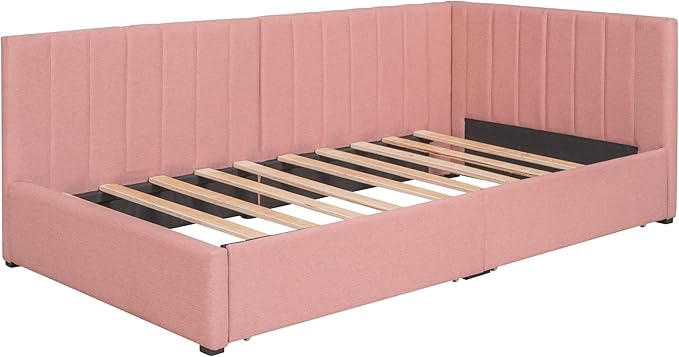 Harper & Bright Designs Upholstered Daybed with 2 Storage Drawers Twin Size Sofa Bed Frame No Box Spring Needed, Linen Fabric (Pink)
