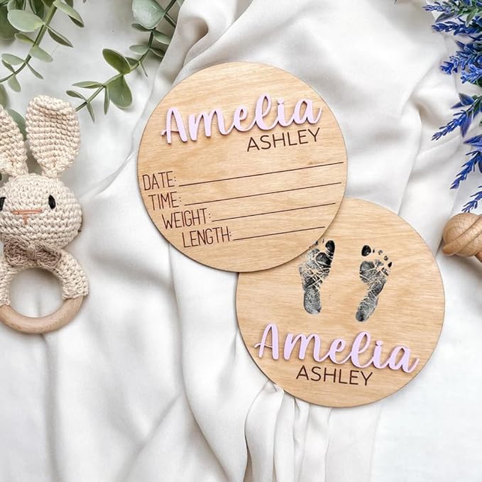 Personalized Wooden Baby Name Announcement Signs, Custom Baby Name Sign, Birth Announcement And Footprint Sign For Hospital, Baby Girl Or Boy, Welcome Signs, Baby Arrival Sign, Baby Shower Gifts /4
