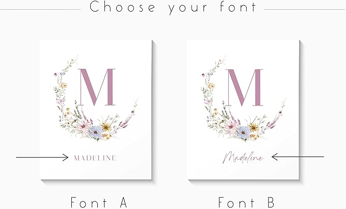 Personalized Name Flower Nursery Wall Art Prints, Crib & Nursery décor, Newborn Baby Girl Gift Present, Floral Baby Girl Room Pictures, Poster For Baby And Kids (1 Print, Flower 6)
