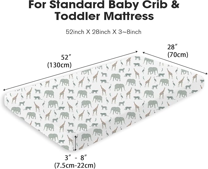 Little Grape Land Muslin Crib Sheets Fitted for Boys and Girls 2 Pack, 100% Cotton Baby Bed Sheets Soft Breathable, Neutral Fitted Baby Mattress Sheets for Standard Crib 52x28, Safari