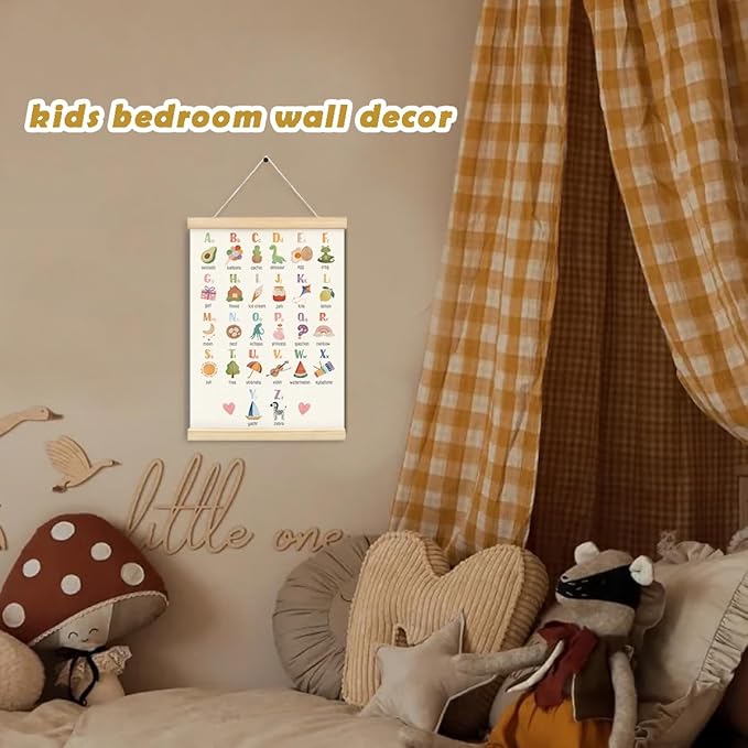 ShowDraven Alphabet Poster Hanger Frame, Nursery Toddler Room Wall Decor, ABC Banner Wall Art with Wooden Frames, Alphabet Banner Wall Hanging Decor for Toddler Playroom Nursery,12x16 Inch